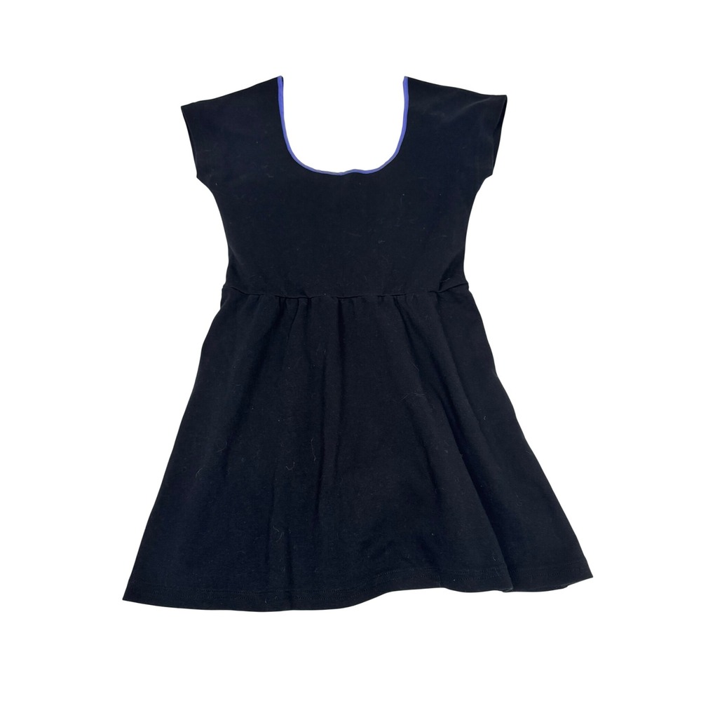 Kimchi Blue Black Skater Dress Purple Silk Trim Scoop Neck Cap Sleeve Large